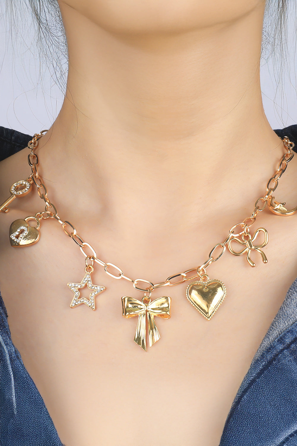Gold Charm Pendants Chain Necklace