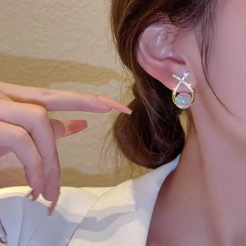 Korean Studded Cross Pearl Stud Earrings