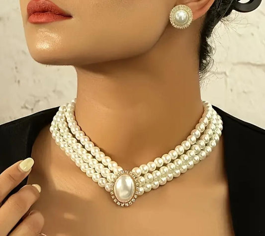 Shining Fashion Latest Stylish Fancy Choker Traditional Pearl Necklace Jewellery Set for Womens